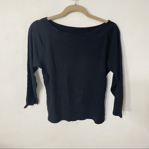 GAP blouse woman’s black 3/4 length boatneck top large - Picture 2 of 7